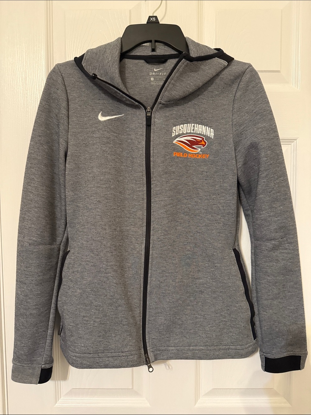 Nike Women’s Gray Full-Zip Hoodie Jacket with Susquehanna Field Hockey Logo